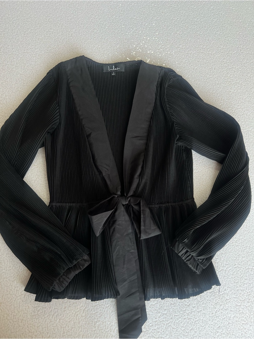 Lulu's Black Pleated Tie-Front Blouse